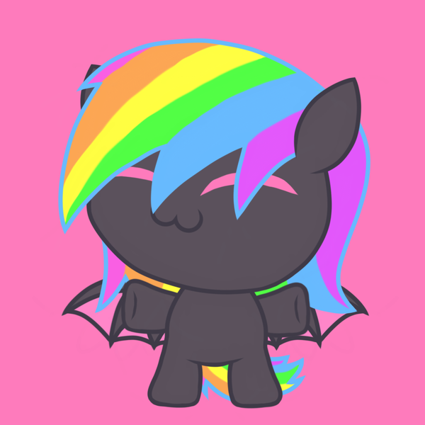 Size: 1080x1080 | Tagged: safe, artist:showtimeandcoal, derpibooru import, oc, oc:noodle, unofficial characters only, bat, bat pony, pony, chibi, commission, cute, female, filly, happy, icon, mare, multicolored hair, ponysona, rainbow hair, simple background, solo, ych result