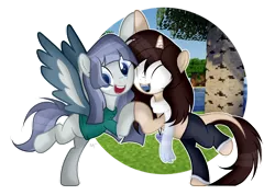 Size: 1280x909 | Tagged: safe, artist:mintoria, derpibooru import, oc, oc:crumble, oc:herobrine, unofficial characters only, pegasus, pony, unicorn, base used, clothes, female, glowing eyes, mare, scarf