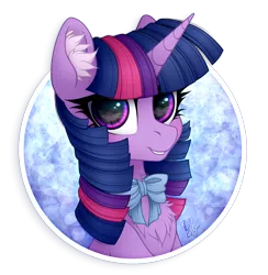 Size: 2100x2150 | Tagged: safe, artist:vird-gi, derpibooru import, twilight sparkle, pony, bowtie, bust, chest fluff, cute, ear fluff, female, looking at you, mare, portrait, smiling, solo