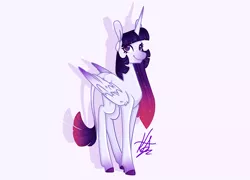 Size: 5000x3600 | Tagged: safe, artist:bubowl, derpibooru import, part of a set, twilight sparkle, twilight sparkle (alicorn), alicorn, pony, alternate design, colored wings, colored wingtips, ethereal mane, female, gradient hooves, gradient mane, leonine tail, mare, redesign, simple background, smiling, solo, starry mane, white background, wings, zoom layer