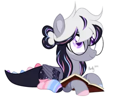 Size: 1280x1056 | Tagged: safe, artist:mintoria, derpibooru import, oc, oc:lillian, dracony, dragon, hybrid, pony, book, clothes, female, glasses, prone, simple background, socks, solo, striped socks, transparent background