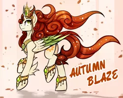 Size: 1500x1200 | Tagged: safe, artist:lostdreamm, derpibooru import, autumn blaze, ponified, alicorn, kirin, sounds of silence, alicornified, autumncorn, colored wings, colored wingtips, curved horn, female, horn, image, jpeg, race swap, reference, smiling, solo, species swap, wings