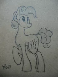 Size: 1536x2048 | Tagged: safe, artist:irdes, derpibooru import, pinkie pie, pony, monochrome, solo, traditional art