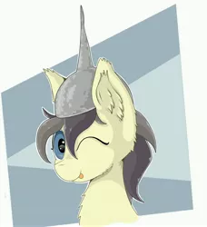 Size: 4986x5473 | Tagged: safe, artist:waffletheheadmare, derpibooru import, oc, oc:morning melody, unofficial characters only, bat pony, pony, absurd resolution, aluminum, aluminum foil, blue eyes, bust, female, hat, mare, multi-colored mane, multi-colored-hair, one eye closed, portrait, simple background, smiling, tinfoil, tinfoil hat, tongue out