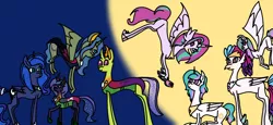 Size: 1280x587 | Tagged: artist:hiddennextgens, changedling, changeling, changepony, derpibooru import, family, female, hybrid, interspecies, interspecies offspring, king thorax, lesbian, magical lesbian spawn, male, my little pony: the movie, novolestia, offspring, parent:princess celestia, parent:princess luna, parent:queen novo, parents:novolestia, parents:thuna, parent:thorax, princess celestia, princess luna, queen novo, safe, shipping, straight, thorax, thuna