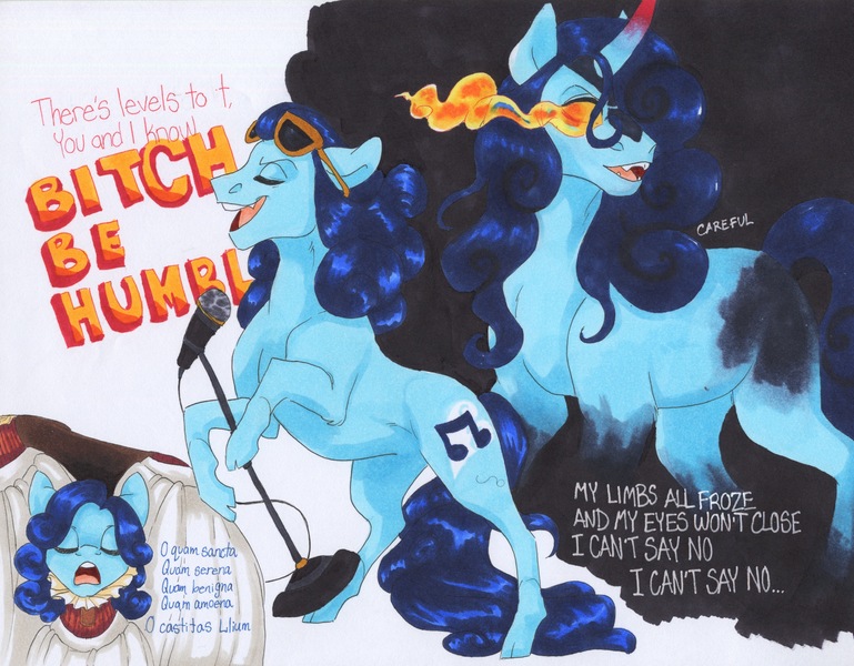 Size: 3259x2542 | Tagged: safe, artist:frozensoulpony, derpibooru import, oc, oc:wildberry jams, earth pony, pony, male, solo, sombra horn, stallion, traditional art, vulgar