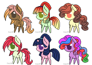 Size: 301x214 | Tagged: safe, artist:galaxysmilebri02, derpibooru import, oc, unnamed oc, unofficial characters only, earth pony, pegasus, pony, unicorn, big eyes, blank flank, freckles, gradient mane, next generation, offspring, parent:applejack, parent:big macintosh, parent:cheese sandwich, parent:fancypants, parent:flash sentry, parent:flim, parent:fluttershy, parent:pinkie pie, parent:rarity, parent:twilight sparkle, parents:cheesepie, parents:flashlight, parents:flimjack, parents:fluttermac, parents:raripants, pixel art, simple background, transparent background