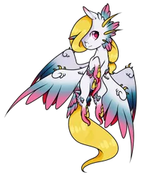 Size: 1024x1272 | Tagged: artist:oneiria-fylakas, chibi, derpibooru import, female, multiple wings, oc, oc:aora, one eye closed, original species, safe, seraph, simple background, solo, transparent background, unofficial characters only, wings, wink