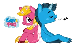 Size: 1164x687 | Tagged: safe, artist:flutteryay952, artist:katnekobase, derpibooru import, pegasus, pony, unicorn, barely pony related, base used, colored hooves, corn & peg, corn (corn & peg), duo, logo, music notes, nick jr., nickelodeon, peg (corn & peg), profile, sitting