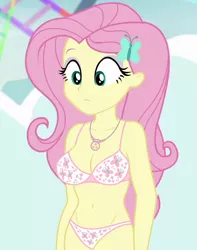 Size: 850x1080 | Tagged: suggestive, derpibooru import, edit, edited screencap, editor:ah96, screencap, fluttershy, equestria girls, equestria girls series, rollercoaster of friendship, adorasexy, belly button, bra, breast edit, breasts, busty fluttershy, butterfly underwear, cleavage, clothes, cropped, cute, cutie mark underwear, e-cup bra, female, geode of fauna, hair ornament, image, magical geodes, panties, png, race swap, sexy, solo, solo female, underwear, underwear edit, white underwear