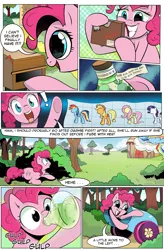 Size: 1800x2740 | Tagged: safe, artist:candyclumsy, artist:multi-commer, derpibooru import, applejack, fluttershy, pinkie pie, rainbow dash, rarity, earth pony, pegasus, pony, unicorn, comic:the great big fusion, box, chugging, comic, fusion, party cannon, pony cannonball, potion, xk-class end-of-the-world scenario