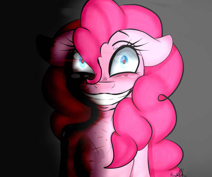 Size: 1200x1000 | Tagged: grimdark, artist:crazysurprise, derpibooru import, pinkie pie, semi-anthro, blood, solo