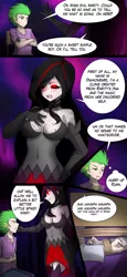 Size: 750x1634 | Tagged: arm behind back, artist:jonfawkes, bondage, breasts, comic, derpibooru import, faceless female, female, hand on hip, hands behind back, human, humanized, muffled moaning, muffled words, oc, oc:diamonrare, offscreen character, rarity, struggling, suggestive, tied up