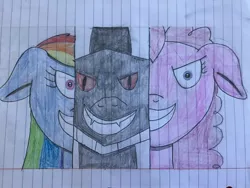 Size: 3264x2448 | Tagged: safe, artist:bendy and the little ponies, artist:rainbow dash is best pony, artist:rainbow factory dash, derpibooru import, pinkie pie, rainbow dash, pony, comic:the six-winged serpent, fanfic:cupcakes, fanfic:rainbow factory, colored pencil drawing, lined paper, pencil outline, rainbow factory dash, traditional art