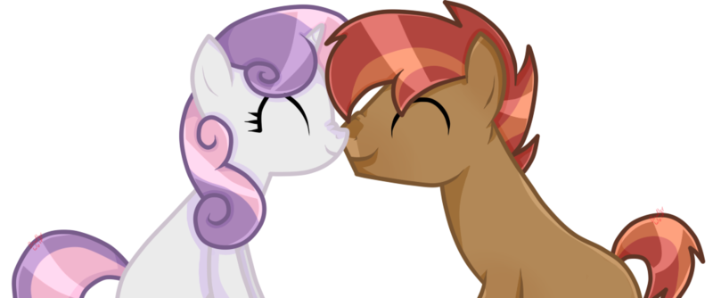 Size: 1106x462 | Tagged: safe, artist:kirawolf13, derpibooru import, button mash, sweetie belle, pony, buttonbetes, cute, female, male, nuzzling, shipping, straight, sweetiemash