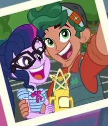 Size: 268x311 | Tagged: safe, derpibooru import, screencap, sci-twi, timber spruce, twilight sparkle, equestria girls, equestria girls series, star crossed, adorkable, blurry, cropped, cute, dork, faic, female, geode of telekinesis, glasses, happy, magical geodes, male, needs more jpeg, photo, ponytail, selfie, shipping, smiling, straight, timberbetes, timbertwi, trophy, twiabetes