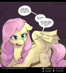 Size: 750x837 | Tagged: safe, artist:its-gloomy, derpibooru import, fluttershy, pony, tumblr:ask queen moon, braid, clipped wings, solo, wings