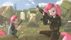 Size: 3840x2160 | Tagged: 2019, 3d, akm, antagonist, anthro, assault rifle, combat, derpibooru import, far cry new dawn, flower, gun, hostage, m1911, motorcycle, pinkamena diane pie, pinkie pie, rifle, safe, sandbag, source filmmaker, truck, ubisoft, ubisoft montreal, video game, weapon