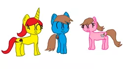 Size: 929x524 | Tagged: safe, artist:nightshadowmlp, derpibooru import, oc, oc:donna, oc:game point, oc:steve k, unofficial characters only, earth pony, pony, unicorn, female, male, mare, old art, old design, smiling, stallion