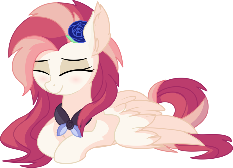 Size: 8040x5785 | Tagged: safe, artist:aureai-sketches, artist:cyanlightning, derpibooru import, oc, oc:aureai, unofficial characters only, pegasus, pony, .svg available, absurd resolution, blushing, clothes, ear fluff, eyes closed, female, flower, flower in hair, happy, mare, prone, rose, scarf, simple background, sitting, smiling, solo, spread wings, transparent background, vector, wings