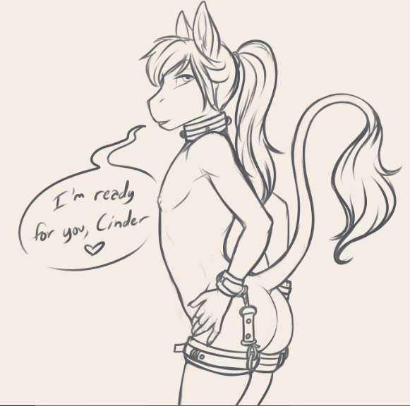Size: 581x576 | Tagged: questionable, artist:blackblood-queen, derpibooru import, oc, oc:daniel dasher, unofficial characters only, anthro, dracony, dragon, hybrid, pony, anthro oc, ass, bdsm, belt, bondage, butt, collar, cuffs, dialogue, femboy, leg cuffs, leonine tail, male, maledom, malesub, monochrome, nudity, simple background, sketch, stallion, submissive, wingless, wingless anthro