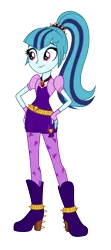 Size: 1200x2700 | Tagged: safe, artist:traachon, derpibooru import, adagio dazzle, sonata dusk, equestria girls, bolero jacket, boots, clothes, clothes swap, female, fingerless gloves, gem, gloves, hand on hip, high heel boots, jewelry, leggings, pendant, ponytail, romper, shoes, simple background, siren gem, smiling, solo, transparent background, vector