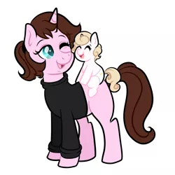 Size: 1500x1500 | Tagged: safe, artist:sirgalahadbw, derpibooru import, oc, oc:julia, pony, unicorn, baby, female, foal, magical lesbian spawn, mother, mother and child, mother and daughter, offspring, parents:oc x oc