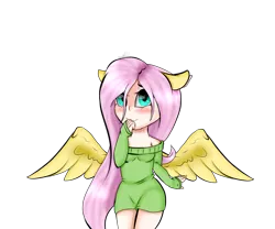 Size: 1200x1000 | Tagged: artist:crazysurprise, chibi, clothes, derpibooru import, eared humanization, fluttershy, human, humanized, safe, simple background, solo, sweater, sweatershy, transparent background, winged humanization, wings