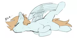 Size: 3000x1500 | Tagged: safe, artist:cold blight, derpibooru import, oc, oc:cold blight, pegasus, pony, female, freckles, mare, onomatopoeia, sleeping, solo, sound effects, wings, zzz