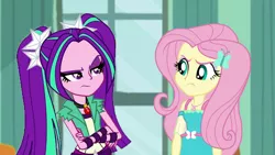 Size: 1920x1080 | Tagged: safe, artist:bigpurplemuppet99, derpibooru import, edit, edited screencap, screencap, aria blaze, fluttershy, a little birdie told me, equestria girls, equestria girls series, angry, ariashy, female, flutterblaze, lesbian, shipping