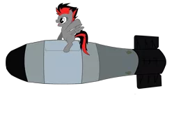 Size: 1932x1334 | Tagged: safe, artist:watching lizard, derpibooru import, oc, oc:ruza, unofficial characters only, pegasus, pony, bomb, nuclear weapon, riding a bomb, simple background, solo, transparent background, tsar bomba, weapon