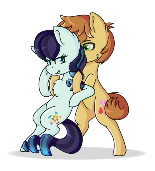 Size: 1000x1100 | Tagged: safe, artist:king-justin, derpibooru import, coloratura, feather bangs, pony, colorabangs, female, male, shipping, straight