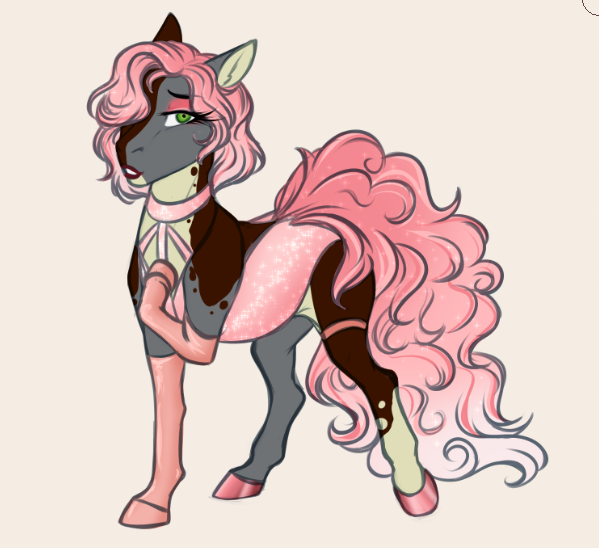 Size: 599x548 | Tagged: safe, artist:blackblood-queen, derpibooru import, oc, oc:brigadeiro drizzle, oc:dusk flame, unofficial characters only, pony, crossdressing, drag, eyeshadow, hair over one eye, lipstick, makeup, male, simple background, solo, stallion