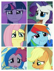 Size: 3106x4096 | Tagged: safe, derpibooru import, edit, edited screencap, screencap, applejack, fluttershy, pinkie pie, rainbow dash, rarity, twilight sparkle, twilight sparkle (alicorn), alicorn, earth pony, pegasus, pony, unicorn, a dog and pony show, once upon a zeppelin, parental glideance, tanks for the memories, the last roundup, yakity-sax, comic, crying, end of ponies, floppy ears, mane six, sad, screencap comic, teary eyes