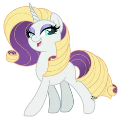 Size: 1280x1259 | Tagged: safe, artist:dianamur, derpibooru import, oc, oc:uptown chic, unofficial characters only, pony, unicorn, blonde hair, blue eyes, curly hair, eyeshadow, female, horn, makeup, mare, next generation, nextgen:sinverse, not rarity, offspring, parent:rarity, parent:zephyr breeze, parents:zephyrity, purple hair, sassy, solo, white fur