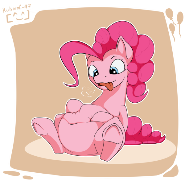 Size: 4724x4724 | Tagged: safe, artist:rubiont, derpibooru import, pinkie pie, pony, absurd resolution, belly, belly button, big belly, drool, fat, female, mare, pink, pudgy pie, sitting, solo, tongue out, underhoof