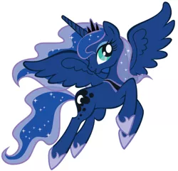 Size: 550x530 | Tagged: safe, derpibooru import, official, princess luna, alicorn, pony, ethereal mane, female, flying, hoof shoes, jewelry, mare, official art, regalia, simple background, spread wings, starry mane, stock image, white background, wings