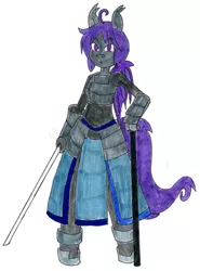 Size: 3597x4866 | Tagged: safe, artist:elementbrigade, derpibooru import, oc, oc:knight watch, unofficial characters only, anthro, bat pony, anthro oc, armor, bat pony oc, bat wings, dark souls, dark souls 3, fanfic art, female, katana, solo, sword, weapon, wings