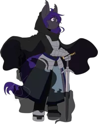 Size: 795x1005 | Tagged: safe, artist:kagugle, derpibooru import, oc, oc:knight watch, anthro, bat pony, anthro oc, armor, bat pony oc, bat wings, darkness, dark souls, dark souls 3, elementbrigade, fanfic art, female, hooded cape, katana, solo, sword, weapon, wings