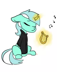 Size: 323x406 | Tagged: safe, artist:katyusha, derpibooru import, lyra heartstrings, pony, unicorn, fanfic:background pony, background pony, fimfiction, lyre, music, musical instrument, sad