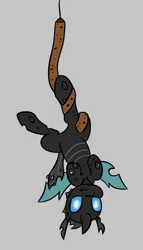 Size: 500x875 | Tagged: safe, artist:anonymous, derpibooru import, changeling, /mlp/, drawthread, flypaper, gray background, hanging, hanging upside down, image, png, simple background, solo, stuck, upside down