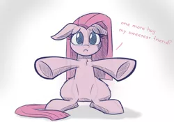 Size: 700x490 | Tagged: safe, artist:heir-of-rick, derpibooru import, edit, pinkie pie, earth pony, pony, bronybait, chest fluff, cute, cuteamena, dialogue, dialogue edit, female, floppy ears, hugs needed, looking at you, mare, pinkamena diane pie, sad, simple background, sitting, solo, white background