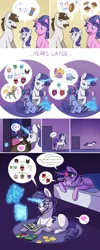 Size: 1600x4000 | Tagged: safe, artist:jackiebloom, derpibooru import, cookie crumbles, hondo flanks, rarity, twilight sparkle, twilight sparkle (alicorn), oc, oc:twilight moonstone, alicorn, pony, american football, ball, baseball, cookie, female, filly, food, lesbian, magic, magical lesbian spawn, muffin, needle, offspring, parent:rarity, parent:twilight sparkle, parents:rarilight, prone, rarilight, shipping, spool, sports