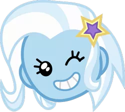 Size: 609x546 | Tagged: safe, artist:anime-equestria, derpibooru import, trixie, equestria girls, equestria girls series, game stream, spoiler:eqg series (season 2), cute, diatrixes, emoji, female, head only, one eye closed, simple background, smiling, transparent background, wink