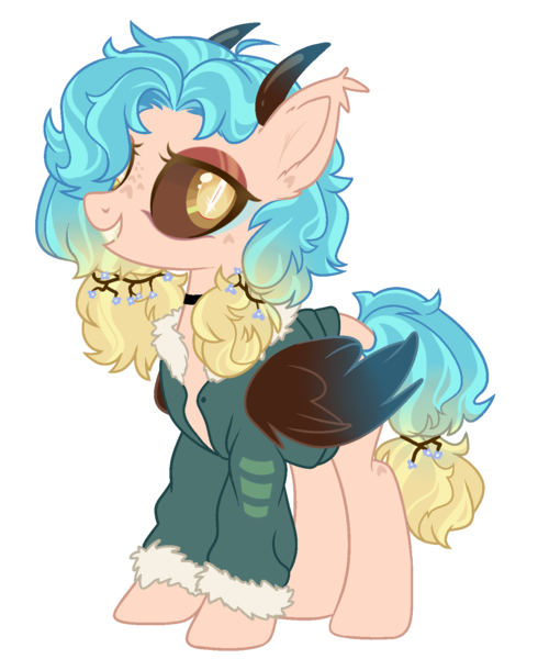 Size: 1387x1697 | Tagged: safe, artist:darlyjay, derpibooru import, oc, oc:krita, pegasus, pony, brown sclera, clothes, female, horns, jacket, simple background, solo, transparent background