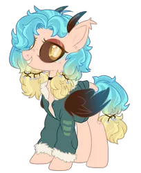 Size: 1387x1697 | Tagged: safe, artist:darlyjay, derpibooru import, oc, oc:krita, pegasus, pony, brown sclera, clothes, female, horns, jacket, simple background, solo, transparent background