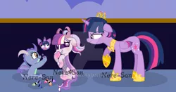 Size: 900x470 | Tagged: alicorn, antlers, artist:nere-san, base used, changedling, changeling, changepony, derpibooru import, deviantart watermark, hoof shoes, horseshoes, hybrid, interspecies offspring, obtrusive watermark, oc, oc:bloomed sparkle, oc:ruby, offspring, parent:princess ember, parents:emberspike, parent:spike, parents:twirax, parent:thorax, parent:twilight sparkle, pencil, safe, twilight sparkle, twilight sparkle (alicorn), watermark