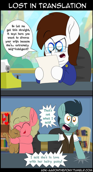 Size: 1920x3520 | Tagged: suggestive, artist:aarondrawsarts, derpibooru import, oc, oc:brain teaser, pony, comic, divorce, female, husband and wife, joke, lawyer, male, pun, vulgar