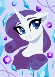 Size: 3600x5000 | Tagged: safe, artist:nika-rain, derpibooru import, rarity, pony, unicorn, bust, commission, crystal, cute, female, floppy ears, mare, portrait, simple background, smiling, solo