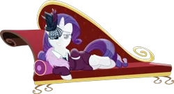 Size: 4142x2249 | Tagged: safe, artist:frownfactory, derpibooru import, rarity, pony, unicorn, rarity investigates, .svg available, clothes, couch, dress, fainting couch, female, hat, horn, mare, seductive, seductive pose, simple background, solo, svg, transparent background, vector